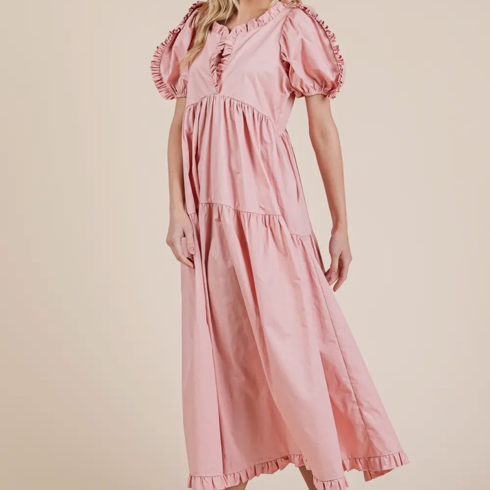Pink High-Low Ruffle Tiered Dress - Picture 2 of 7